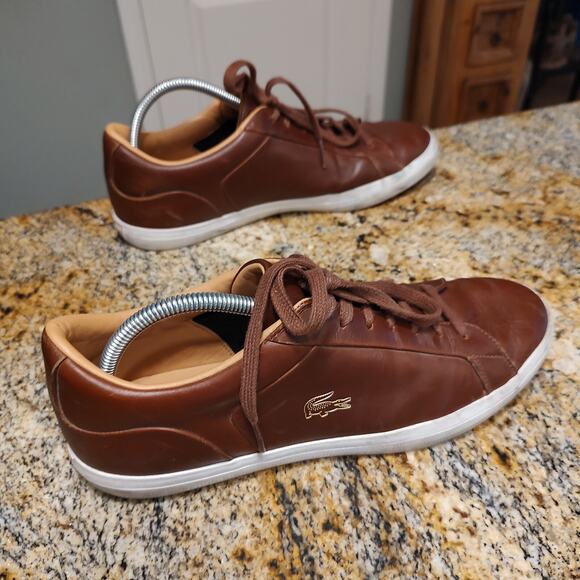 Lacoste Lerond 0320 1 CMA Leather Sneakers Lace Up Cma Brown/White Men\'s Sz 11.5